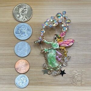 Fairy Brooch with Multicolor Crystals 3 1/2 inches tall 2 inches wide